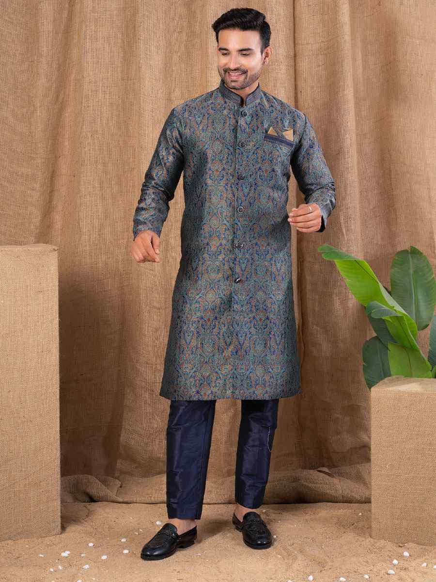 Multi Color Jacquard Embroidery Festival Wedding Party Mens Kurta