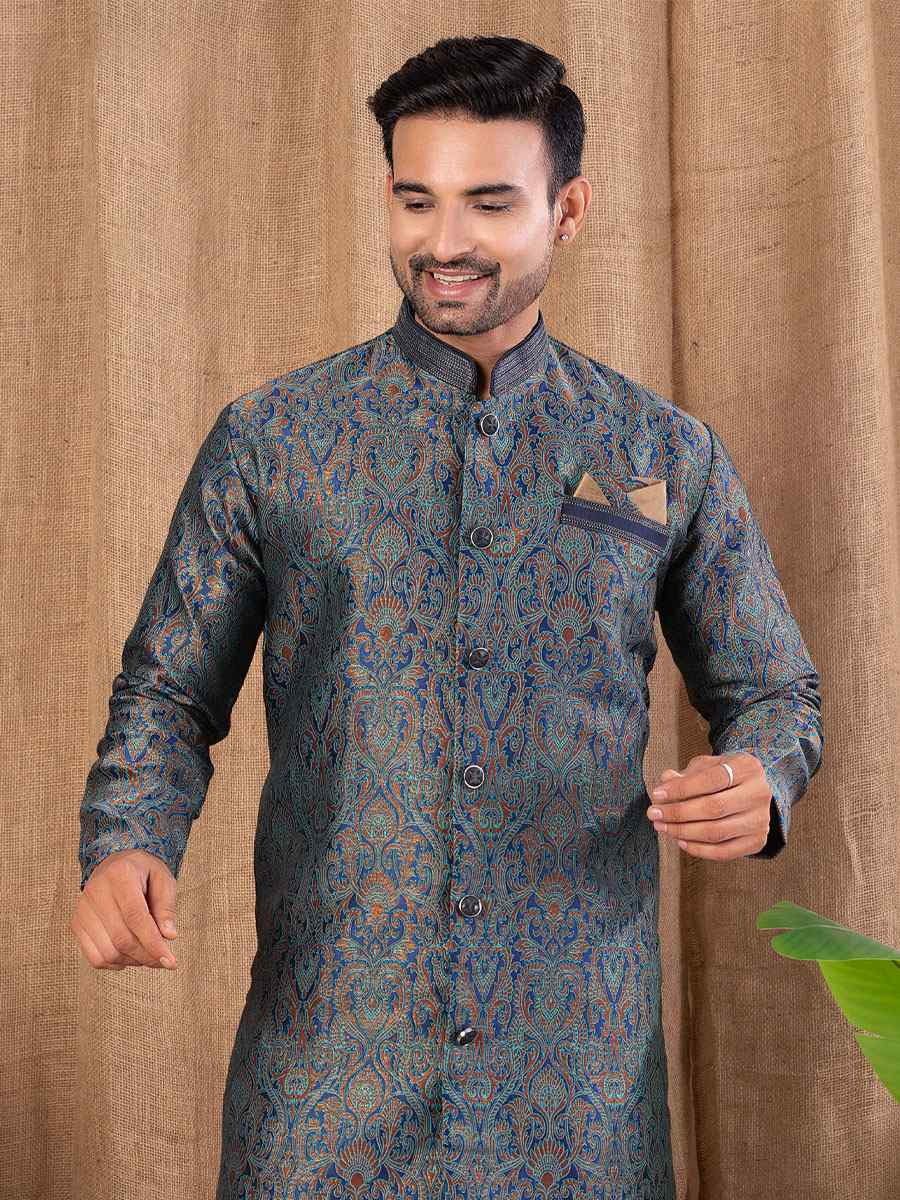 Multi Color Jacquard Embroidery Festival Wedding Party Mens Kurta