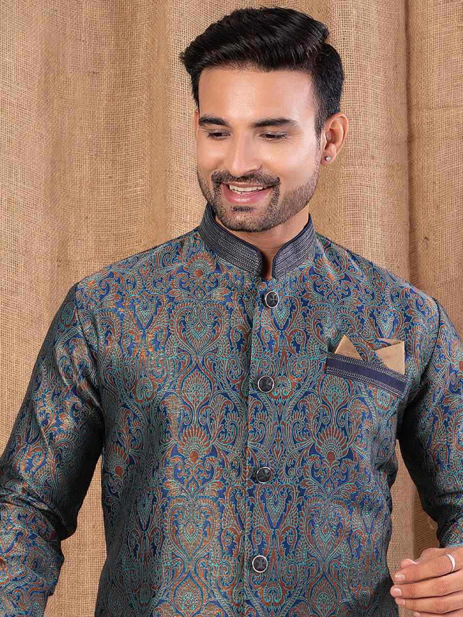 Multi Color Jacquard Embroidery Festival Wedding Party Mens Kurta