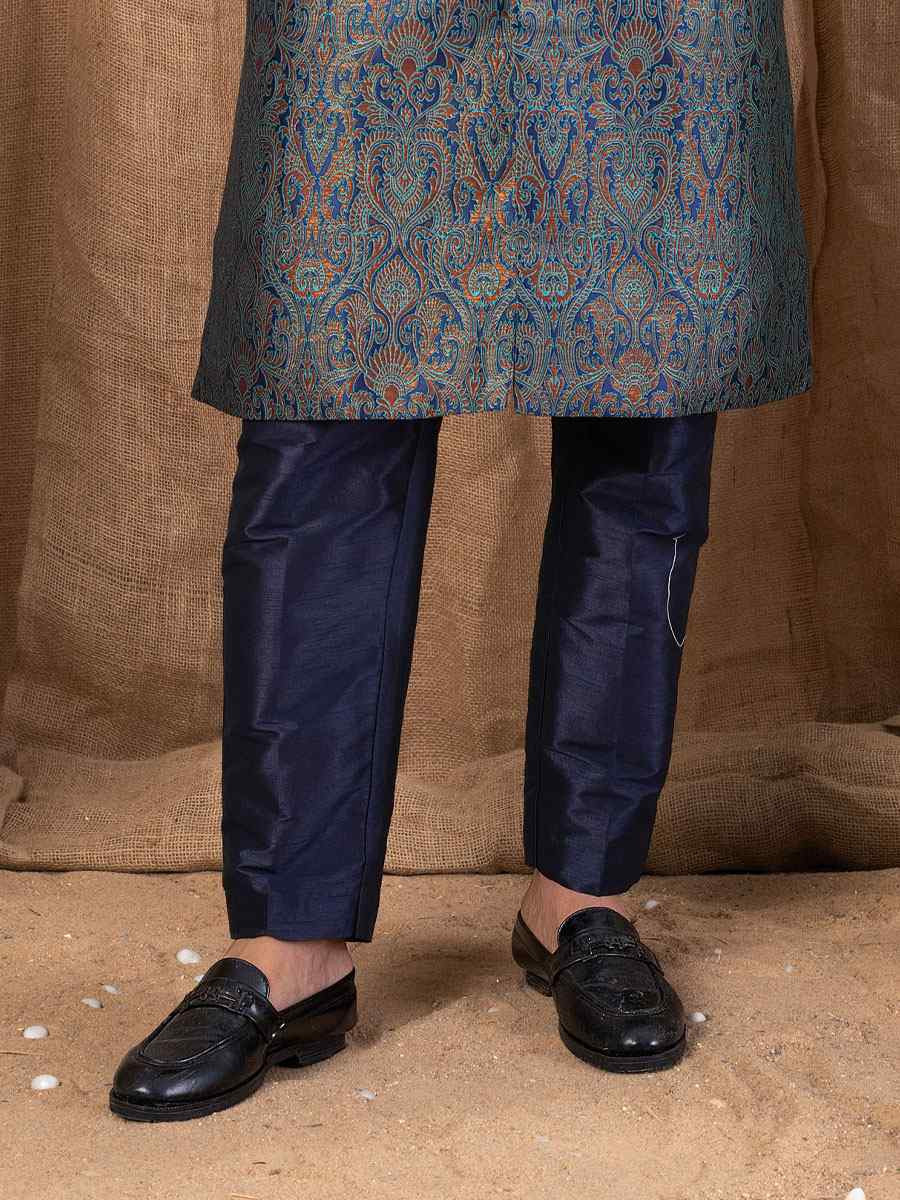 Multi Color Jacquard Embroidery Festival Wedding Party Mens Kurta