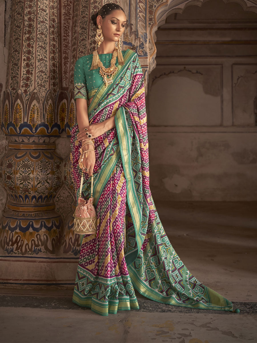 Multi Color Patola Silk Printed Festival Saree