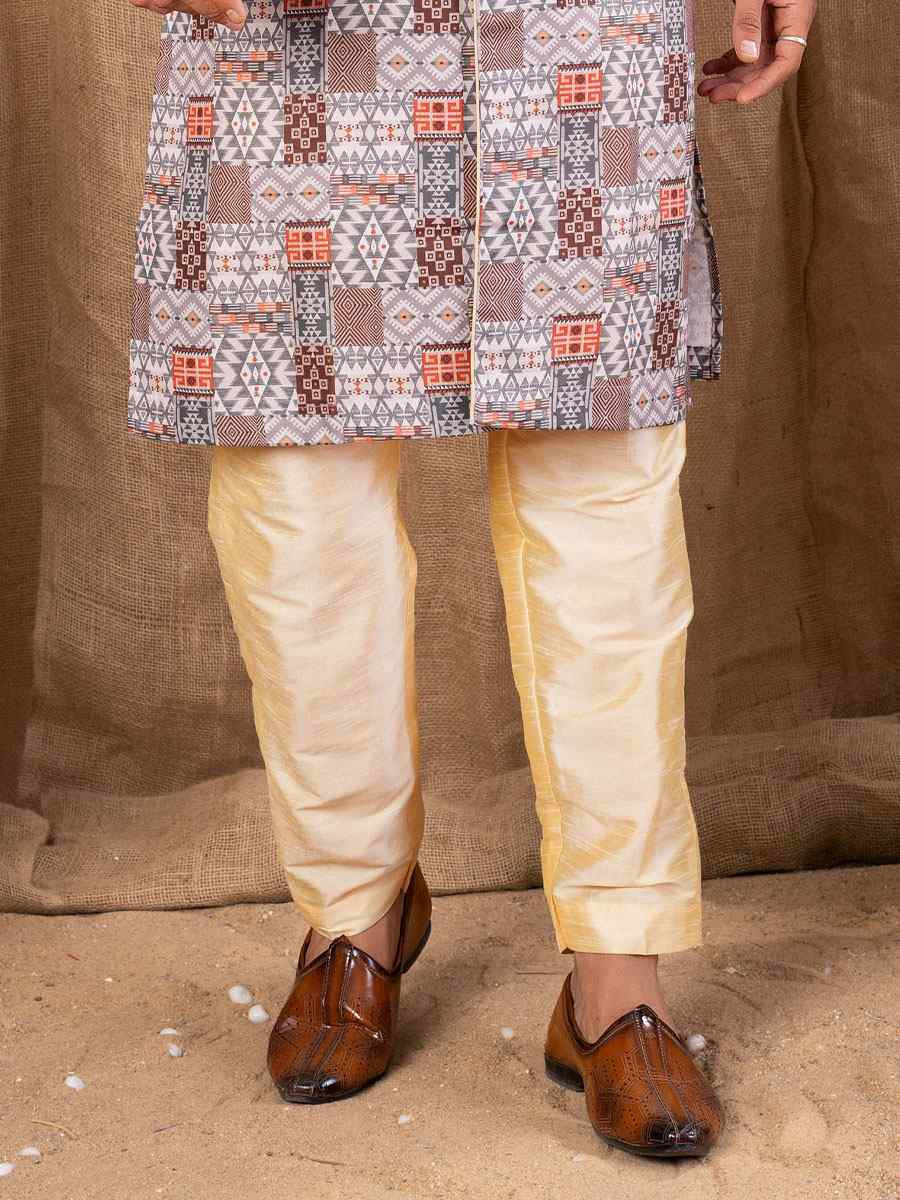 Multi Color Printed Cotton Silk Embroidery Festival Wedding Party Mens Kurta
