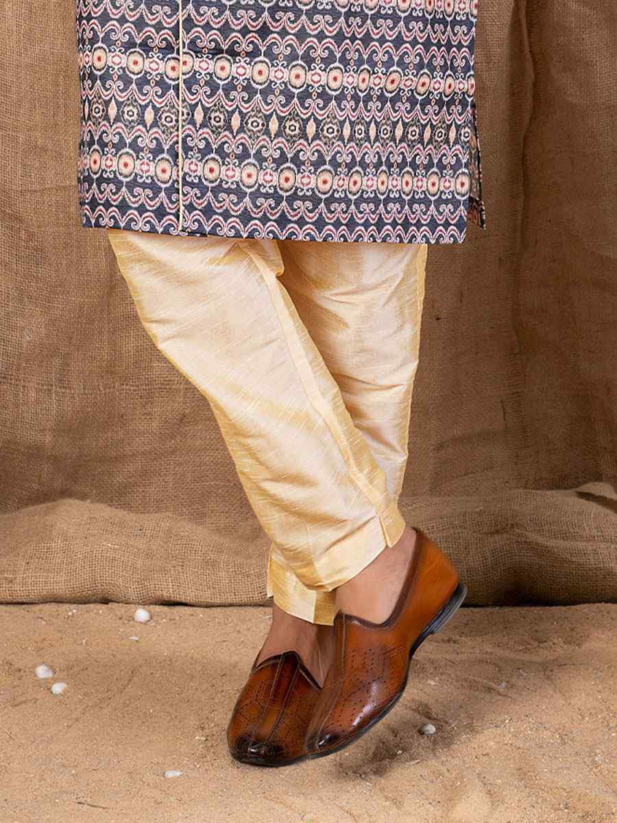 Multi Color Printed Cotton Silk Embroidery Festival Wedding Party Mens Kurta