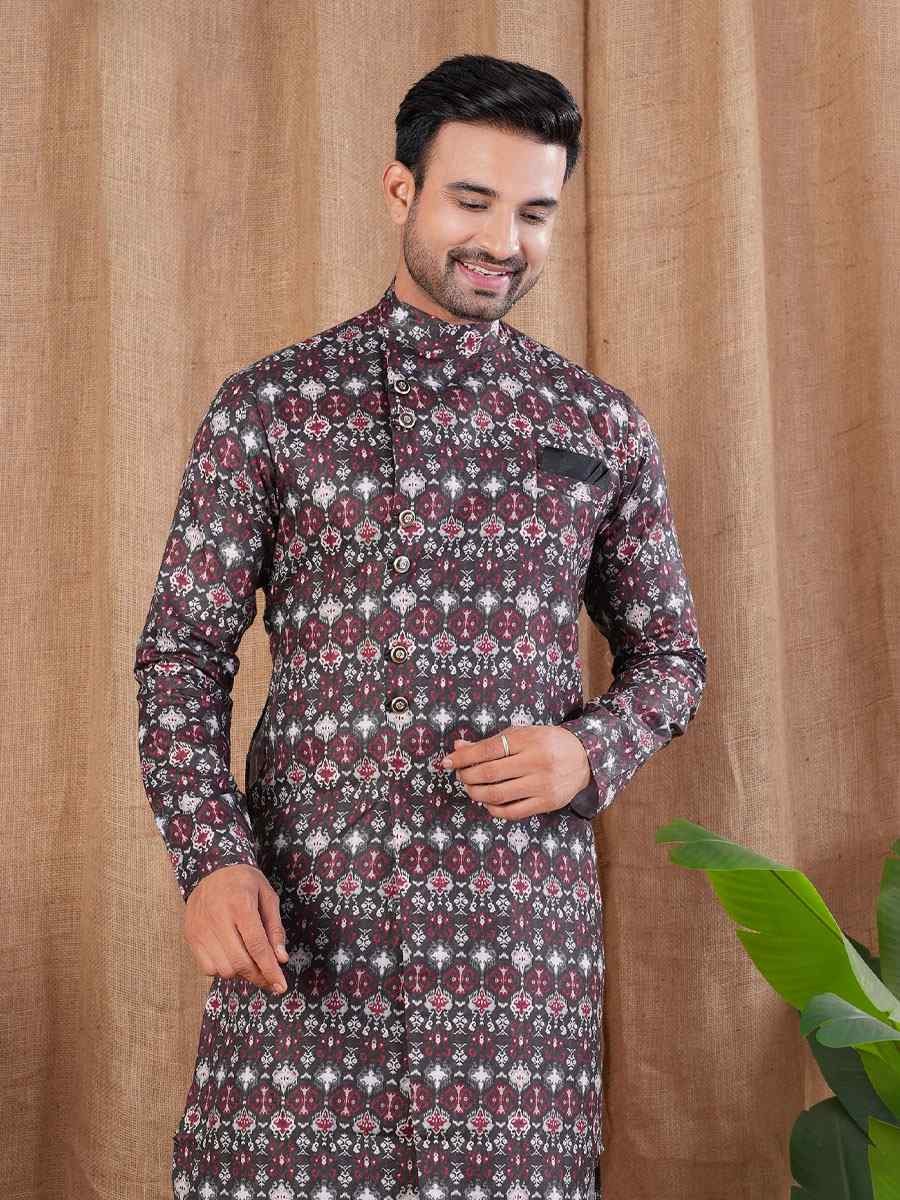 Multi Color Printed Cotton Silk Embroidery Festival Wedding Party Mens Kurta