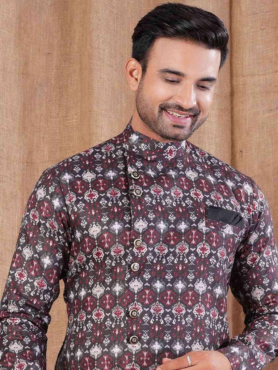 Multi Color Printed Cotton Silk Embroidery Festival Wedding Party Mens Kurta