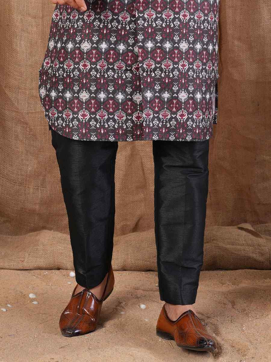 Multi Color Printed Cotton Silk Embroidery Festival Wedding Party Mens Kurta