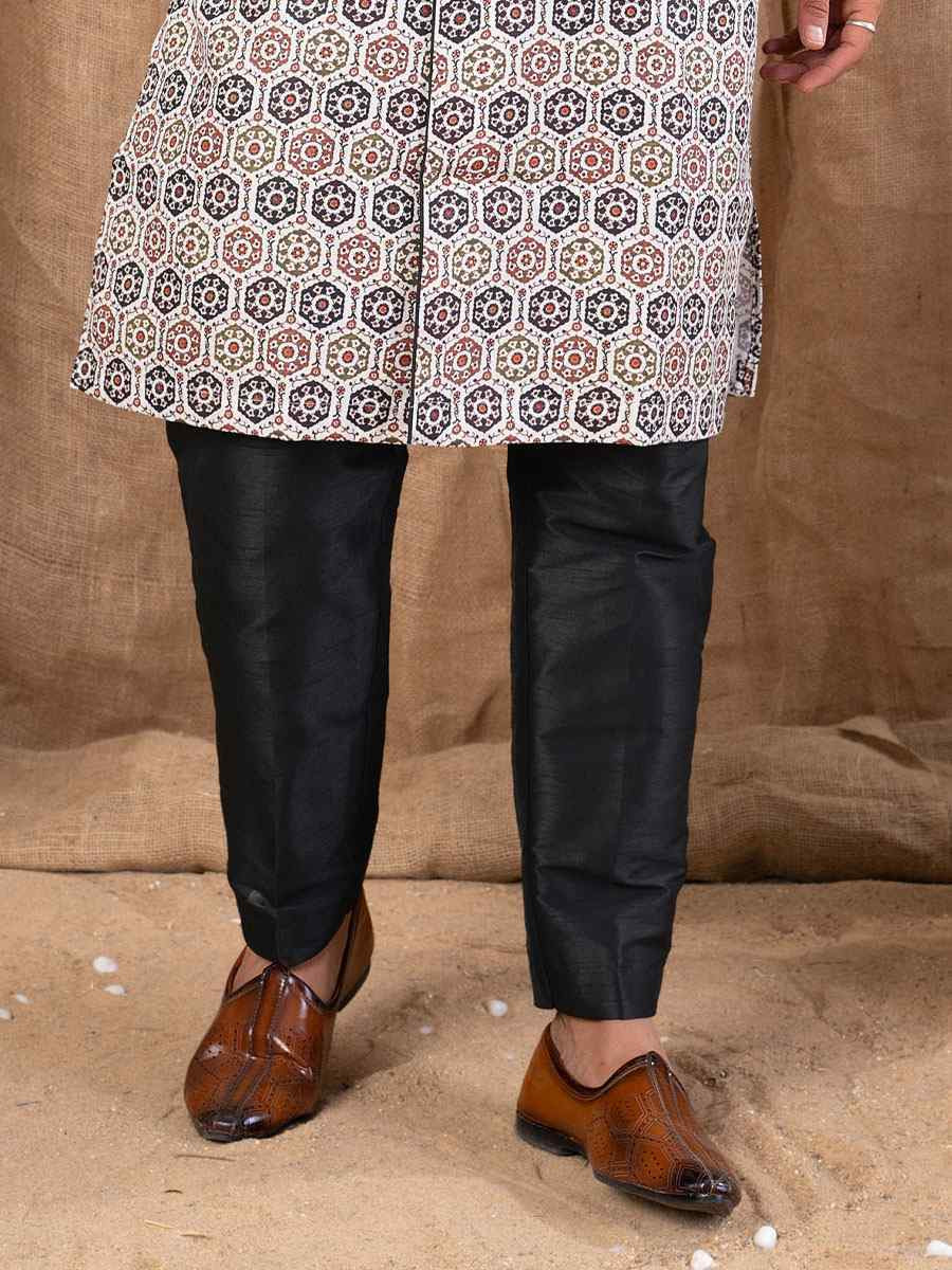 Multi Color Printed Cotton Silk Embroidery Festival Wedding Party Mens Kurta