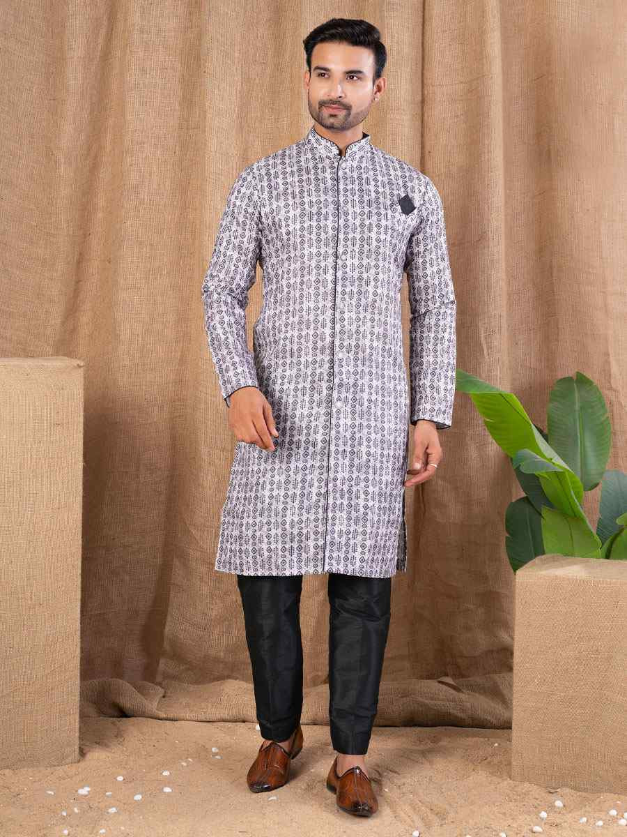 Multi Color Printed Cotton Silk Embroidery Festival Wedding Party Mens Kurta