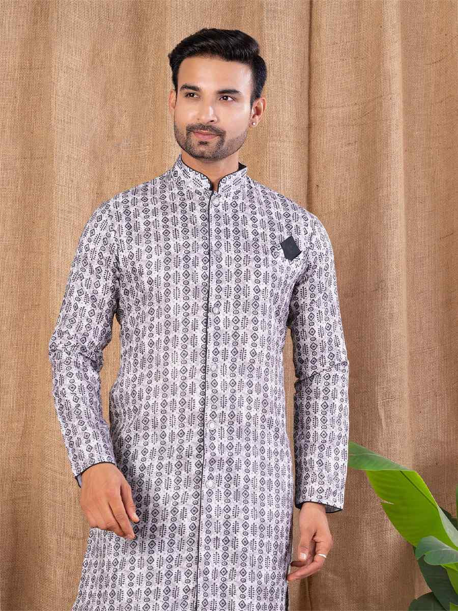 Multi Color Printed Cotton Silk Embroidery Festival Wedding Party Mens Kurta