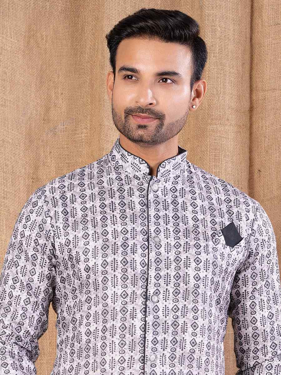 Multi Color Printed Cotton Silk Embroidery Festival Wedding Party Mens Kurta