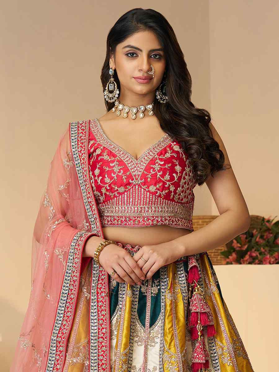 Multi color Silk Embroidered Wedding Bridesmaid Heavy Border Lehenga Choli