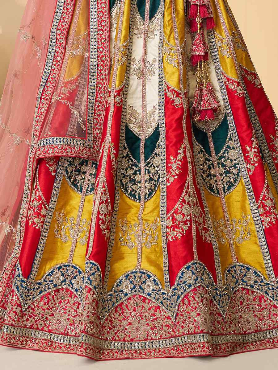 Multi color Silk Embroidered Wedding Bridesmaid Heavy Border Lehenga Choli