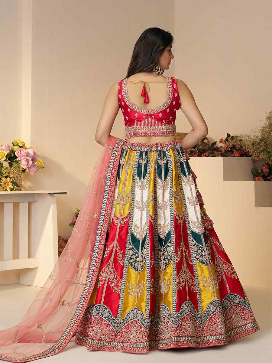 Multi color Silk Embroidered Wedding Bridesmaid Heavy Border Lehenga Choli