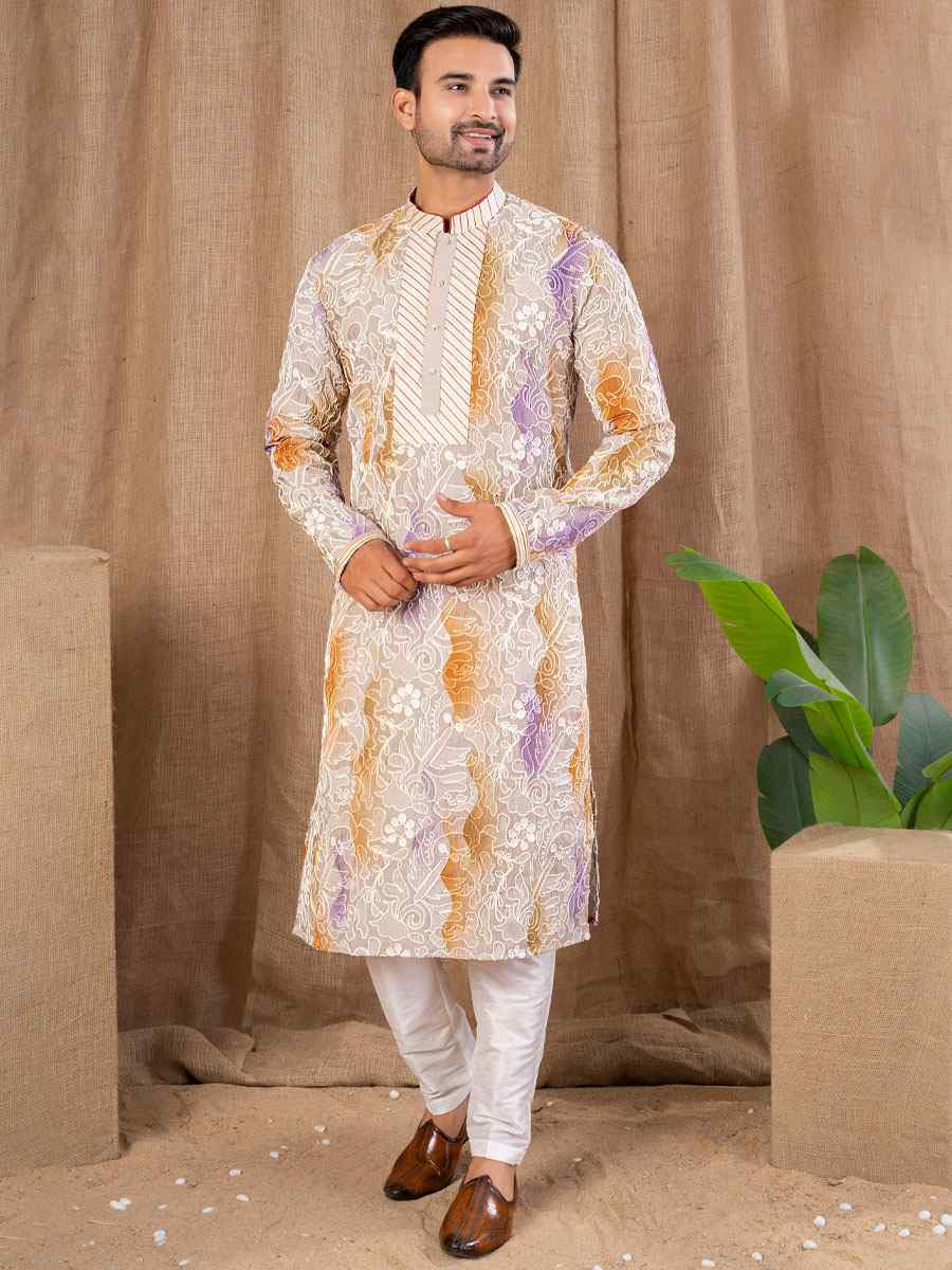 Multi Color Silk Embroidery Festival Wedding Party Mens Kurta