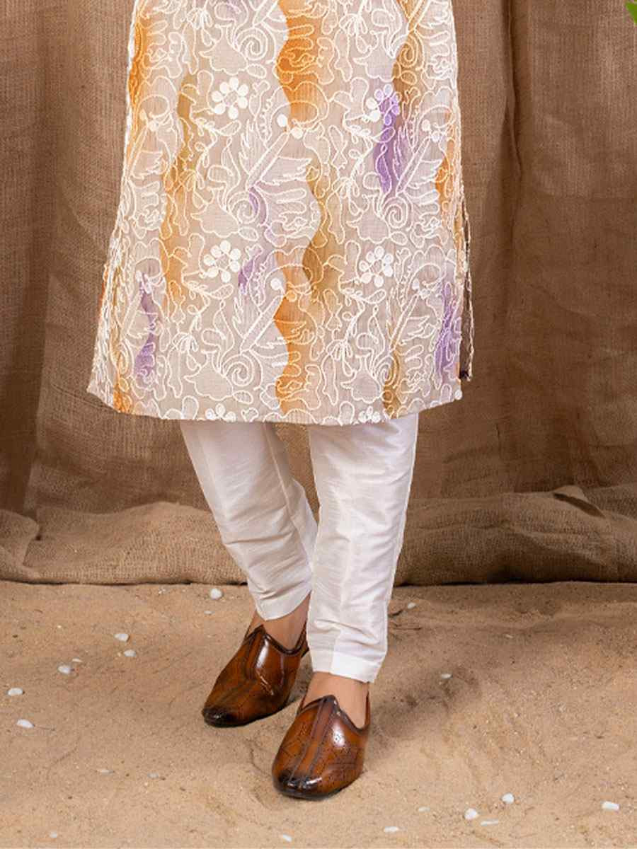 Multi Color Silk Embroidery Festival Wedding Party Mens Kurta