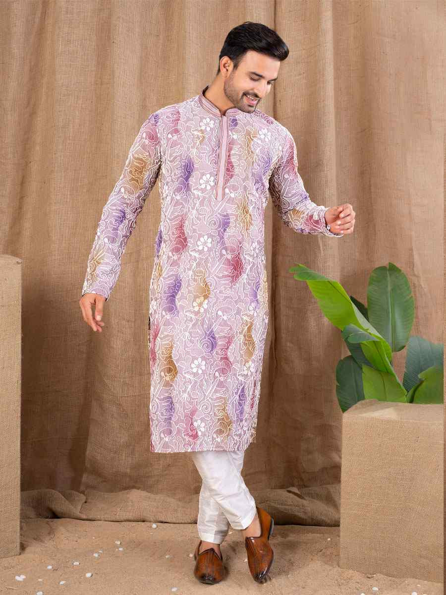 Multi Color Silk Embroidery Festival Wedding Party Mens Kurta