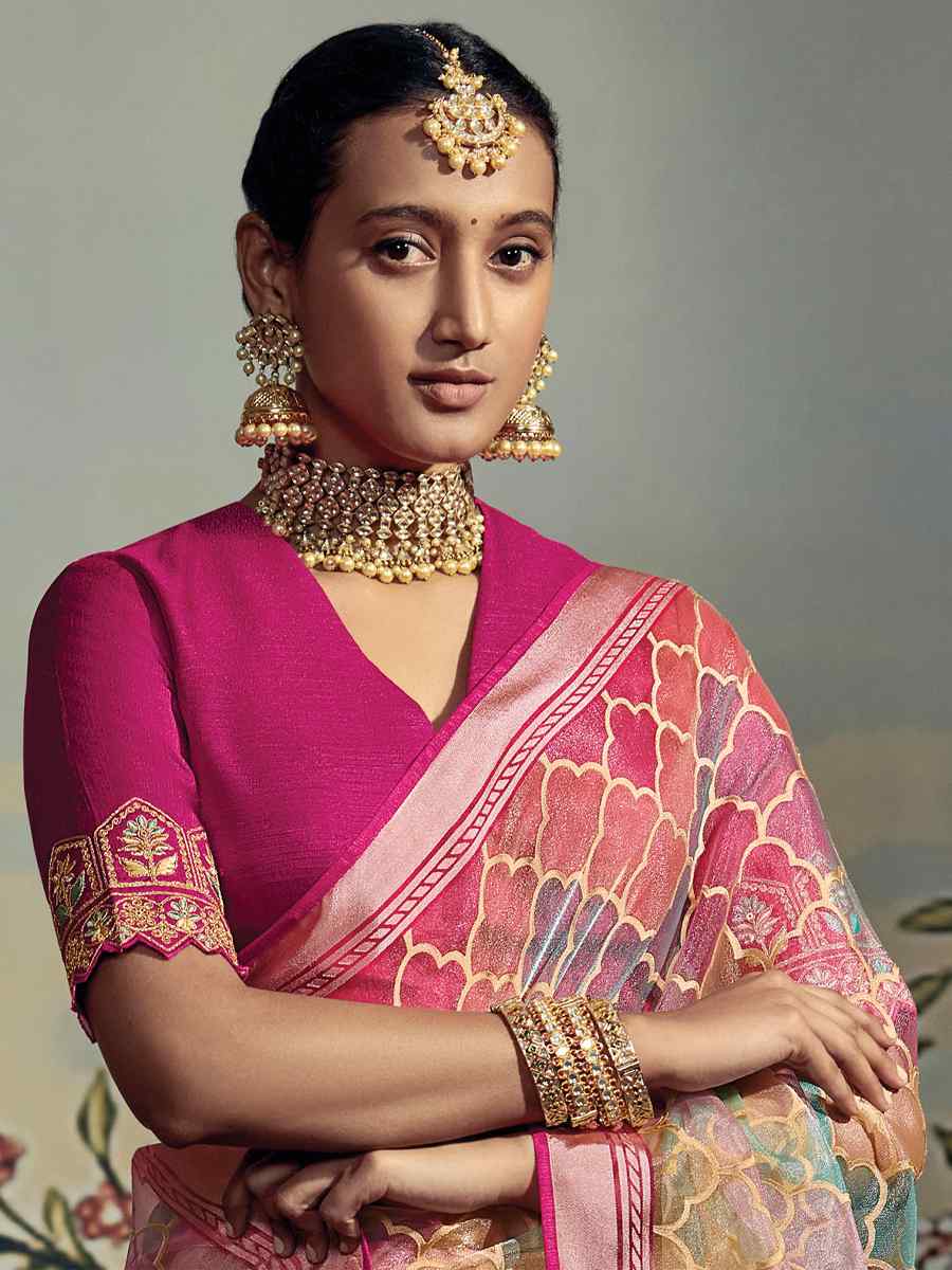 Multi Color Soft Brasso Embroidered Festival Party Heavy Border Saree