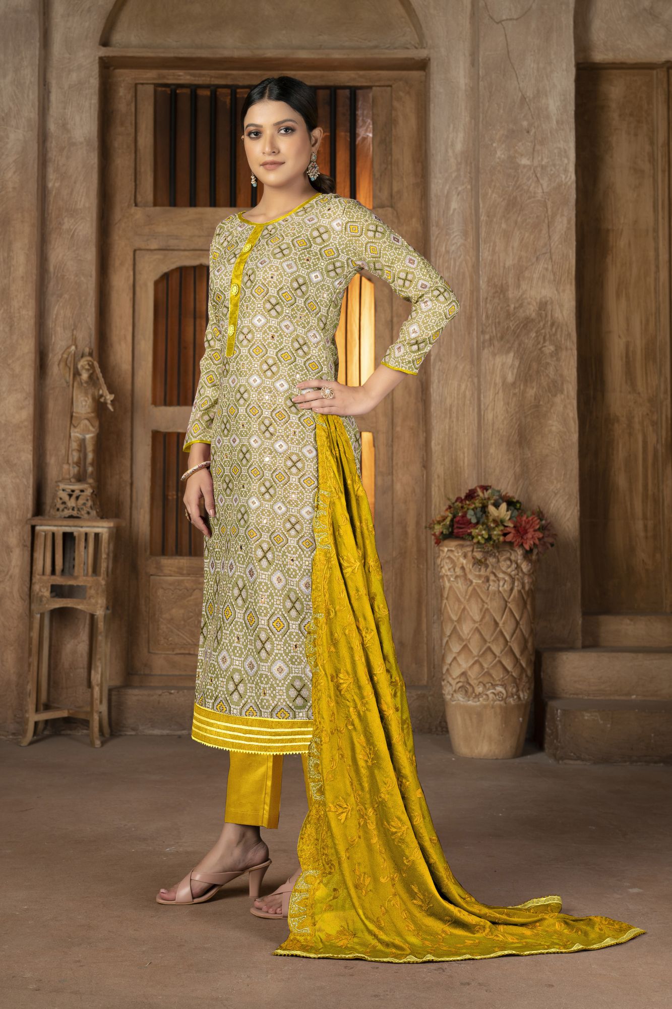 Multi-Colored Cambric Cotton Embroidered Party  Festival Pant Salwar Kameez
