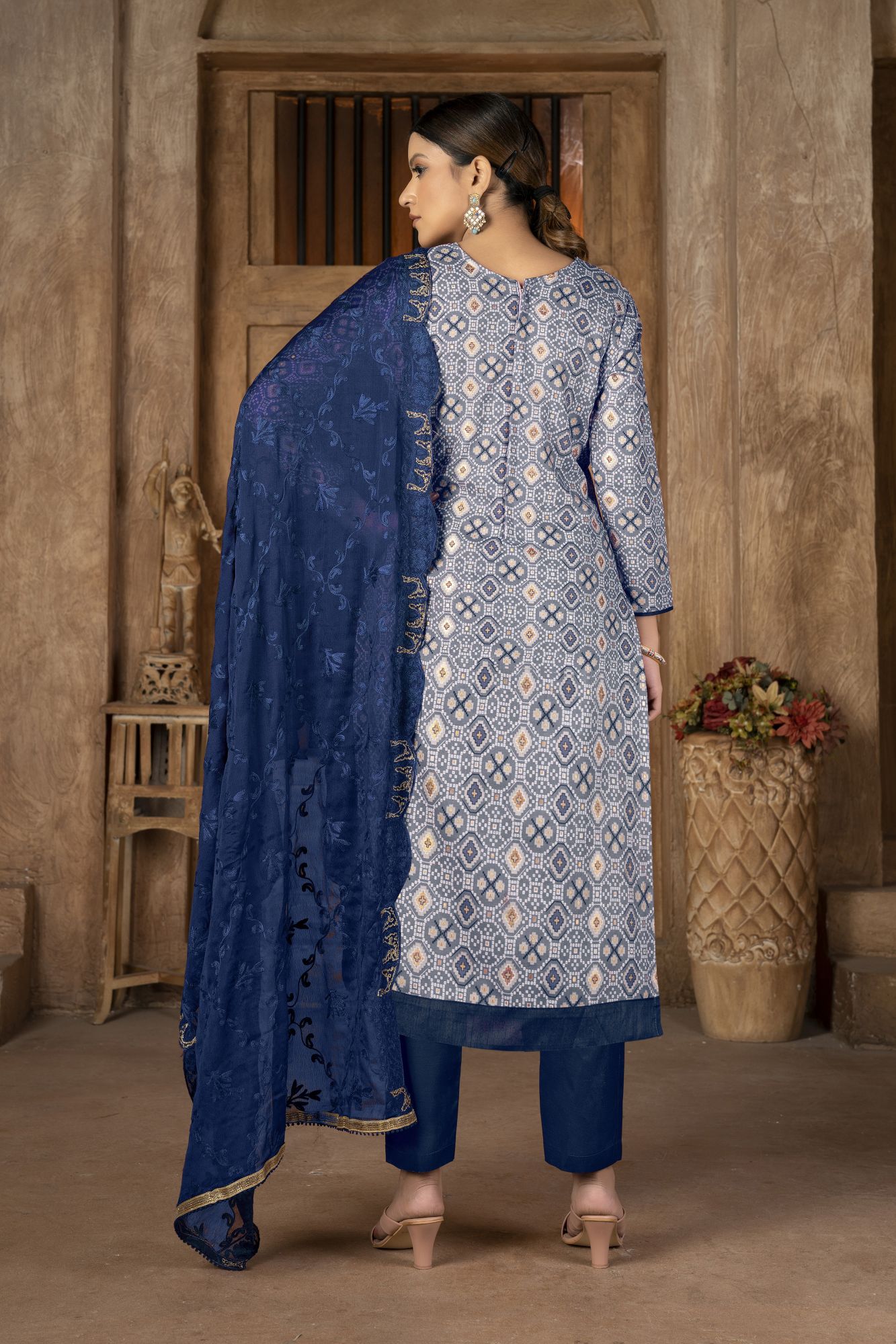 Multi-Colored Cambric Cotton Embroidered Party  Festival Pant Salwar Kameez