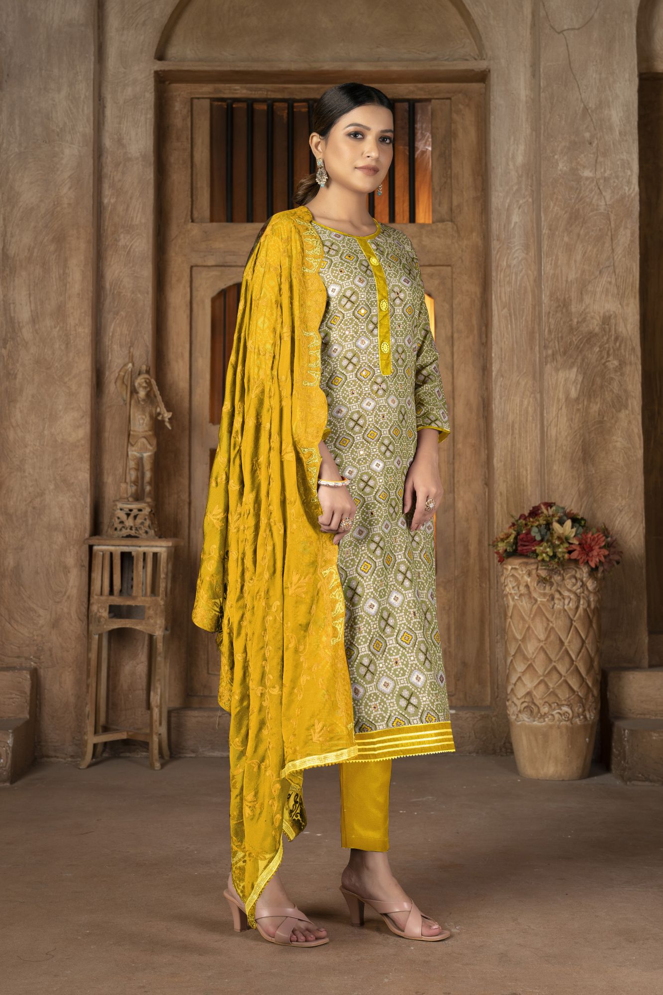 Multi-Colored Cambric Cotton Embroidered Party  Festival Pant Salwar Kameez