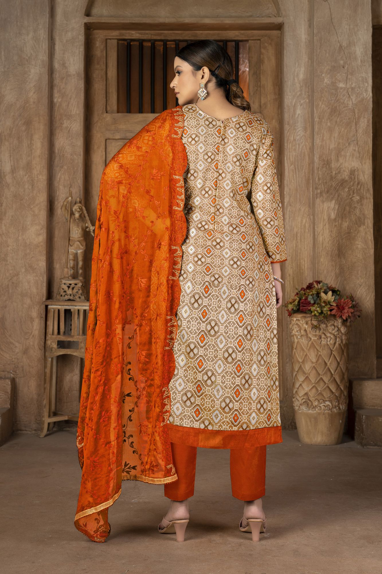 Multi-Colored Cambric Cotton Embroidered Party  Festival Pant Salwar Kameez