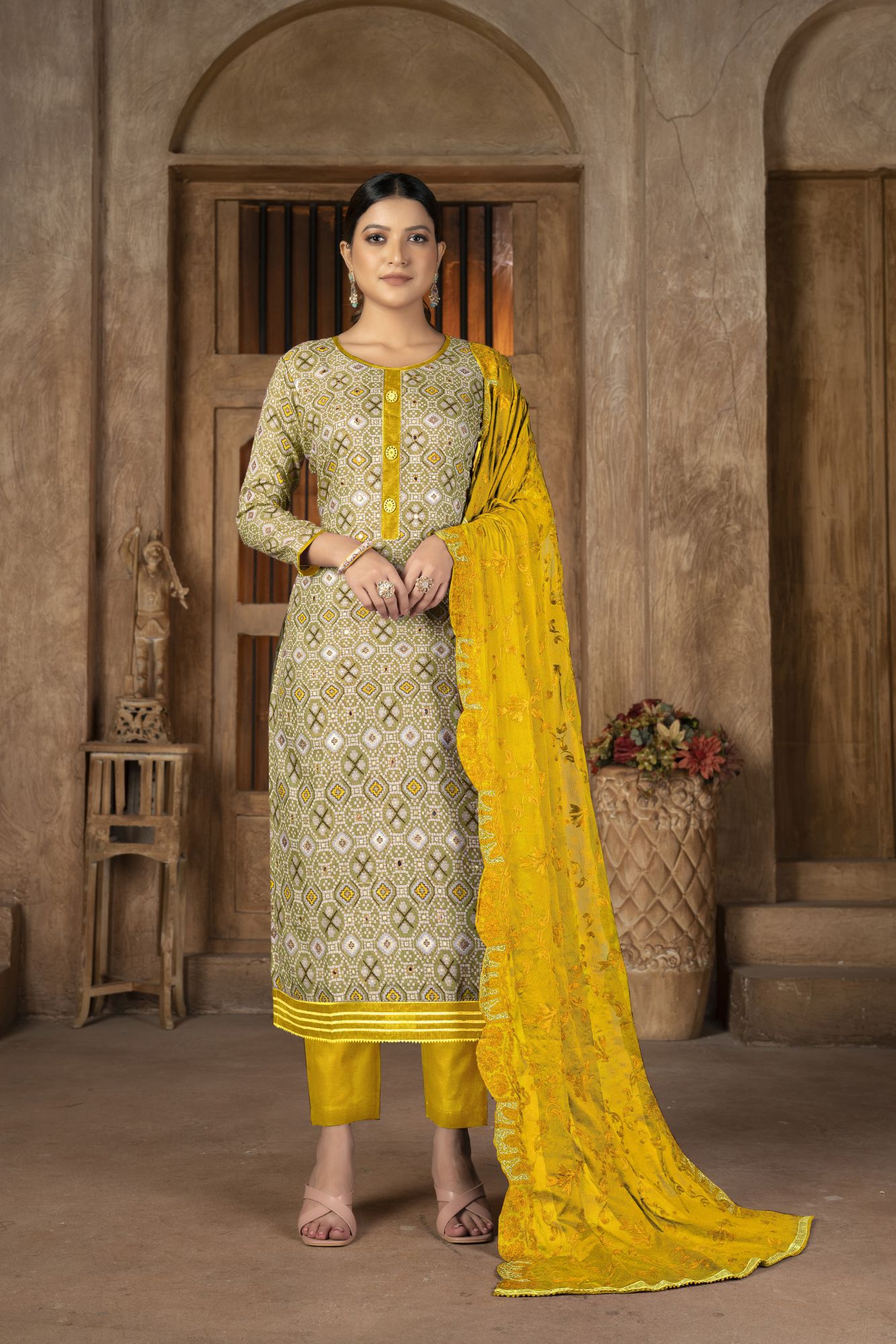 Multi-Colored Cambric Cotton Embroidered Party  Festival Pant Salwar Kameez