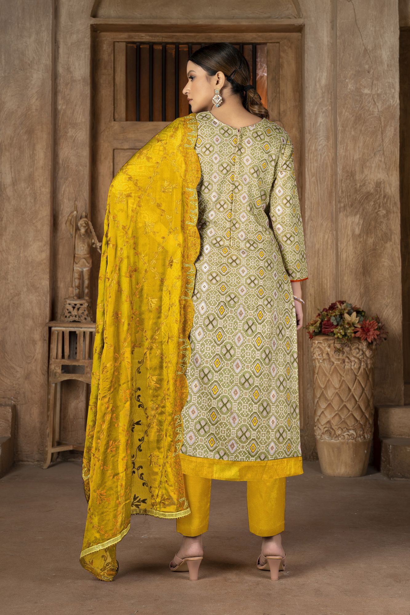Multi-Colored Cambric Cotton Embroidered Party  Festival Pant Salwar Kameez