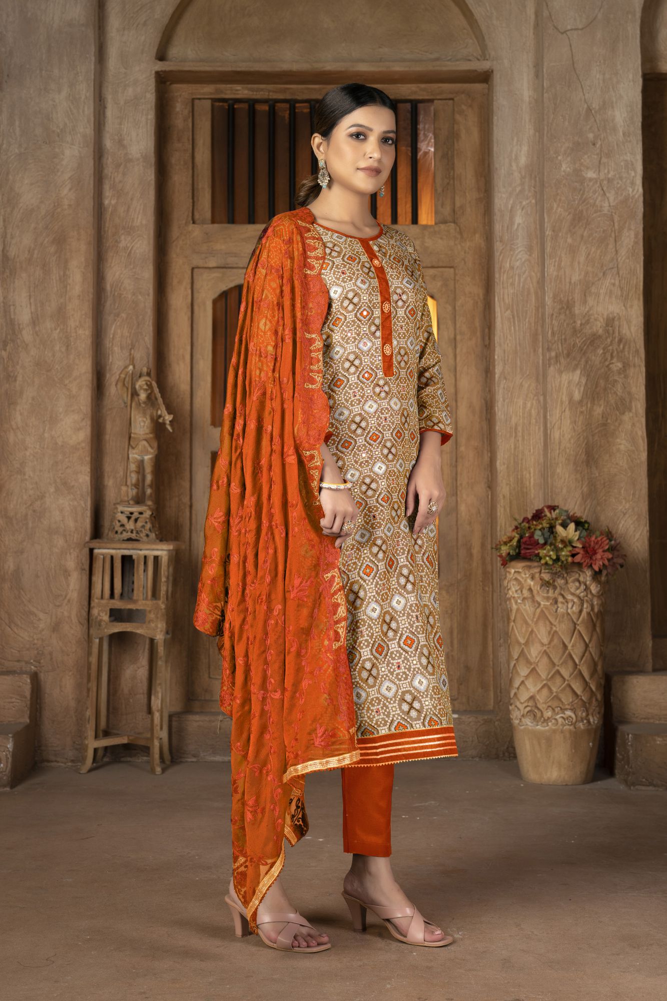 Multi-Colored Cambric Cotton Embroidered Party  Festival Pant Salwar Kameez