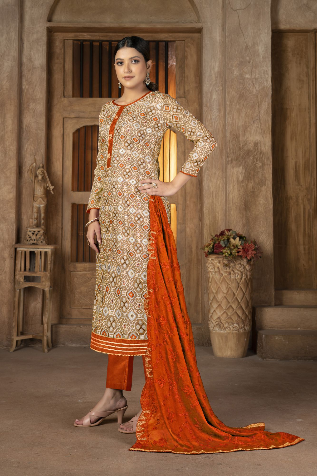 Multi-Colored Cambric Cotton Embroidered Party  Festival Pant Salwar Kameez