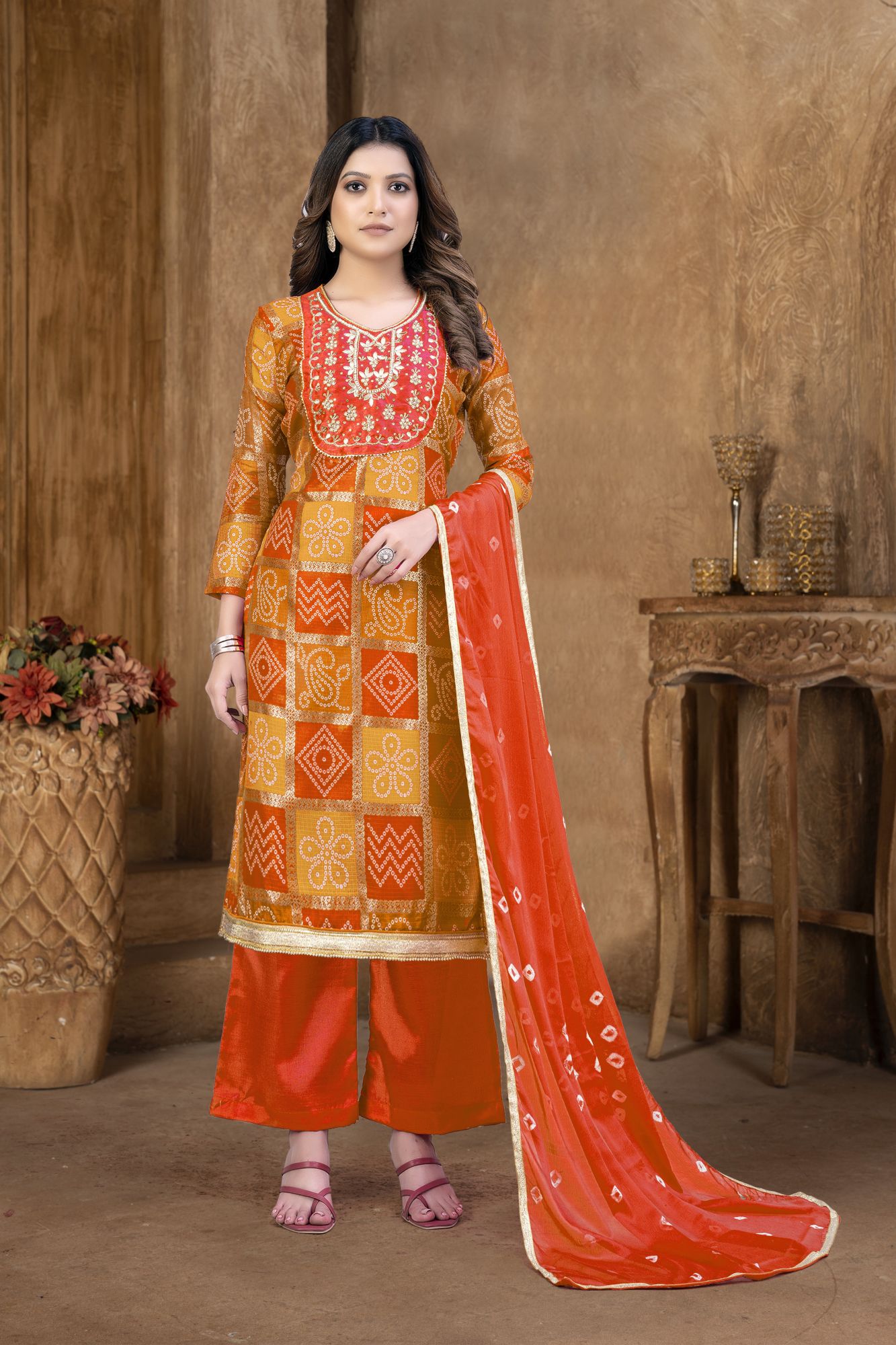 Multi-Colored Cotton Printed Festival Party Pant Salwar Kameez