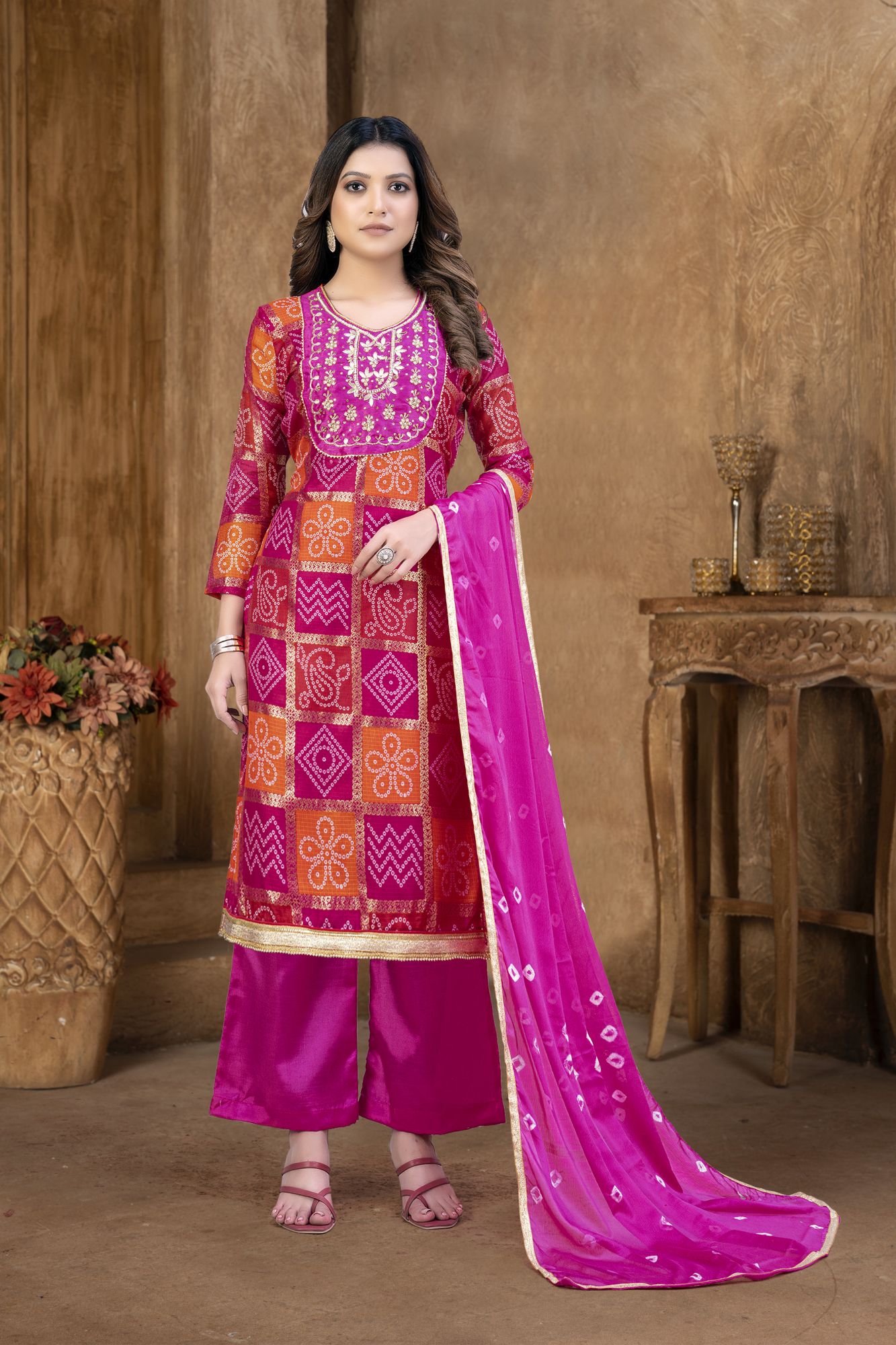 Multi-Colored Cotton Printed Festival Party Pant Salwar Kameez