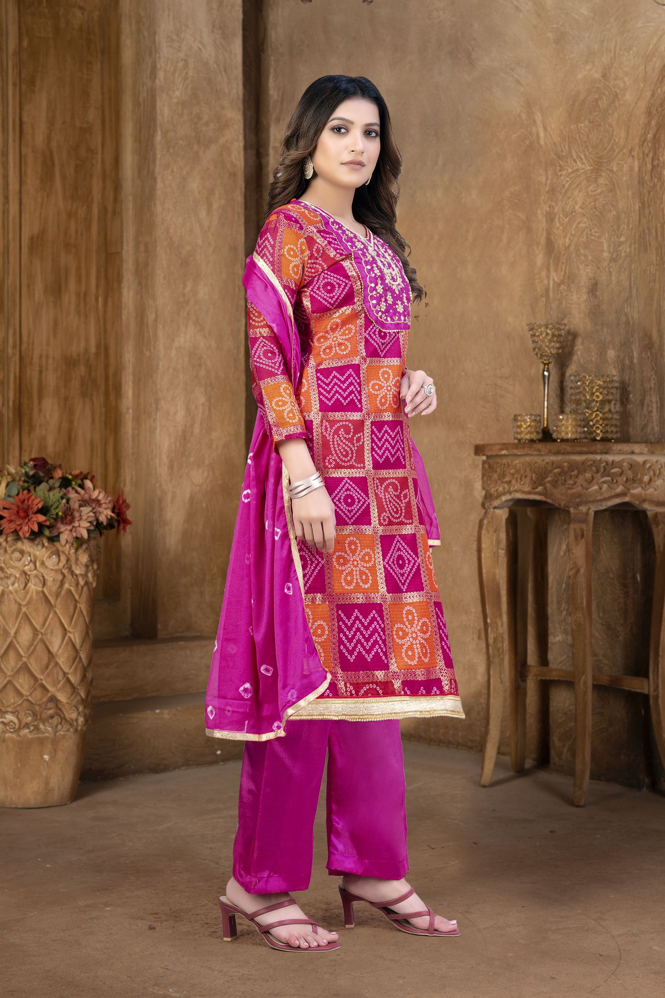 Multi-Colored Cotton Printed Festival Party Pant Salwar Kameez