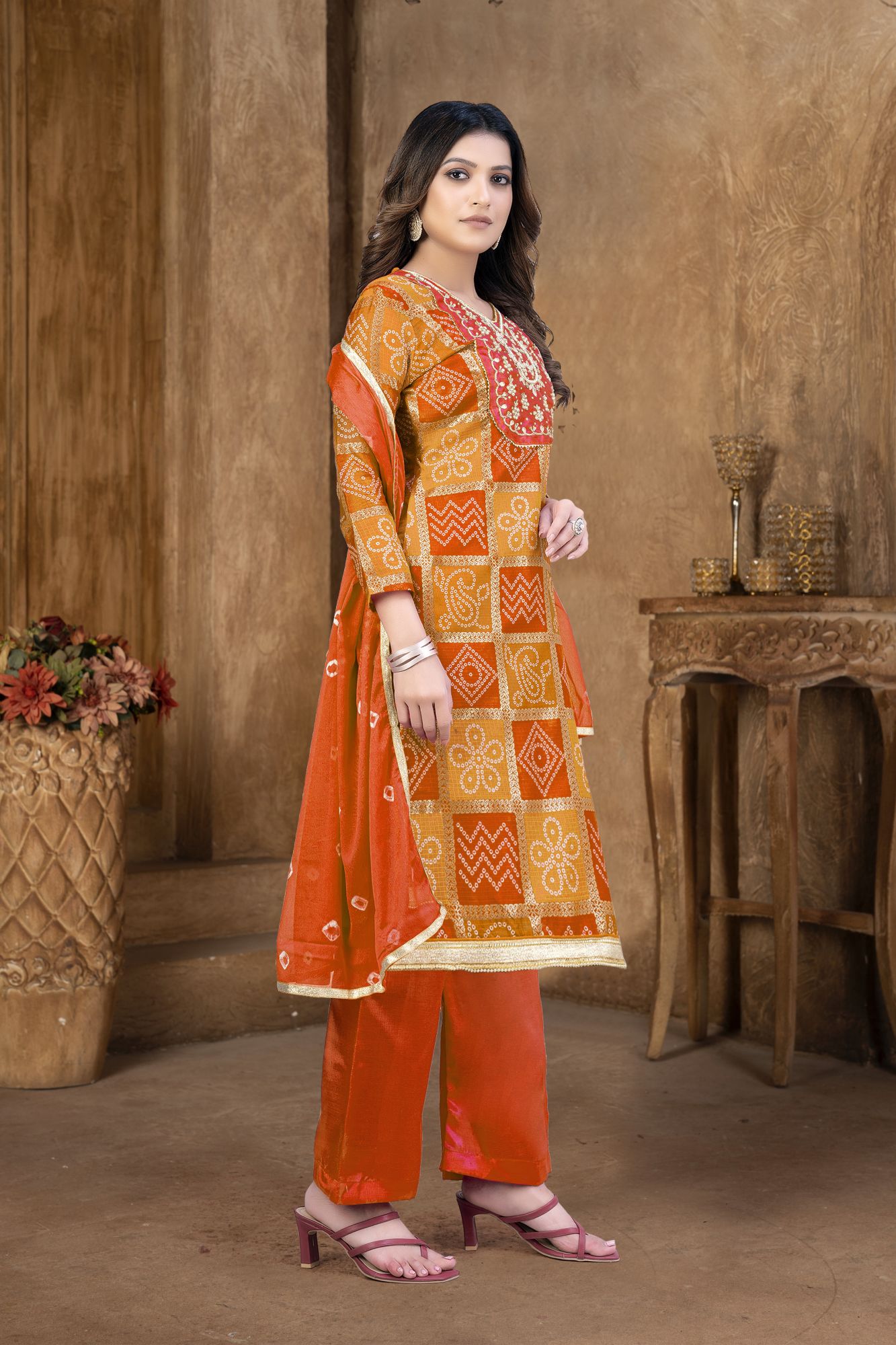 Multi-Colored Cotton Printed Festival Party Pant Salwar Kameez