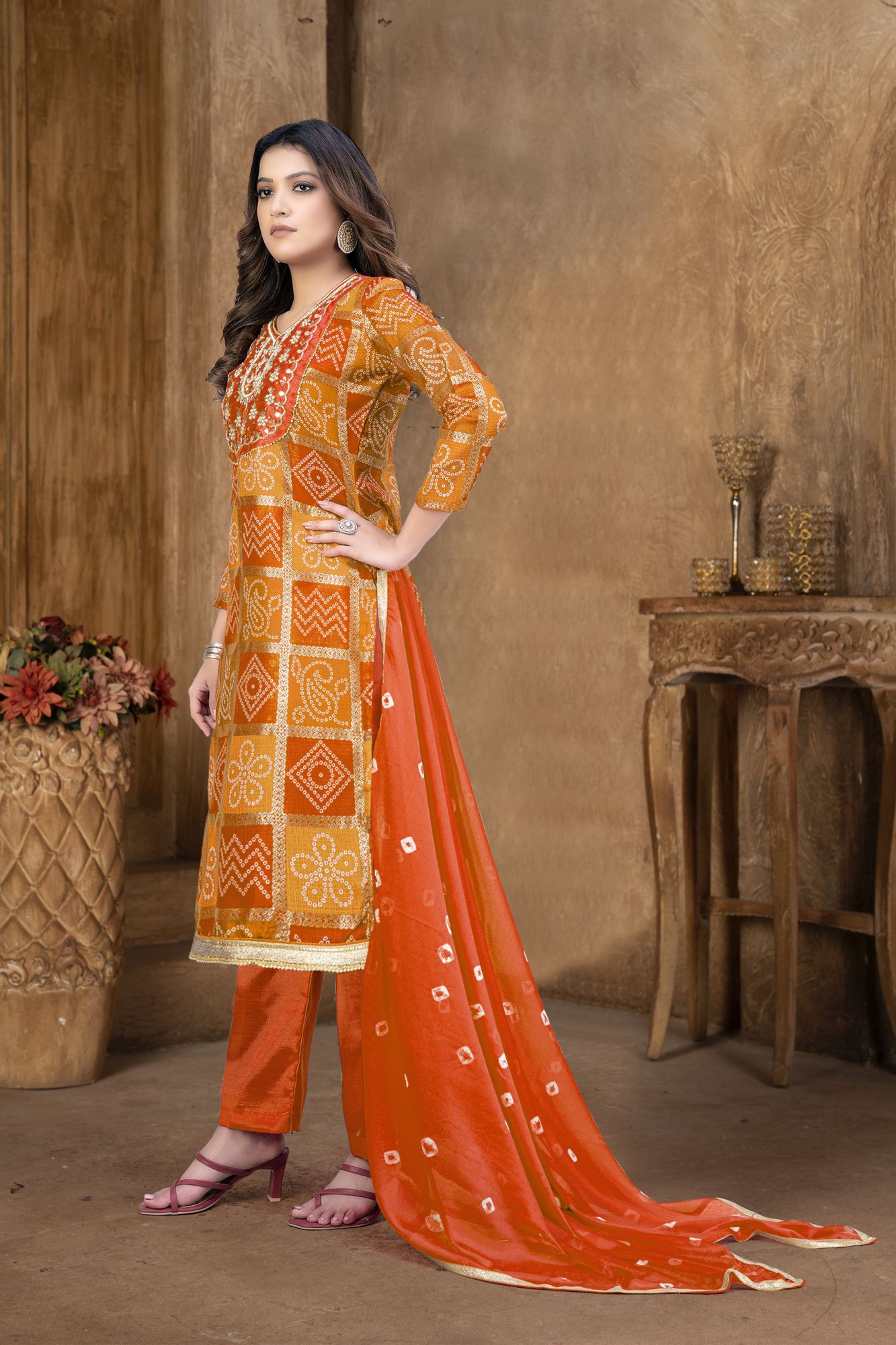 Multi-Colored Cotton Printed Festival Party Pant Salwar Kameez