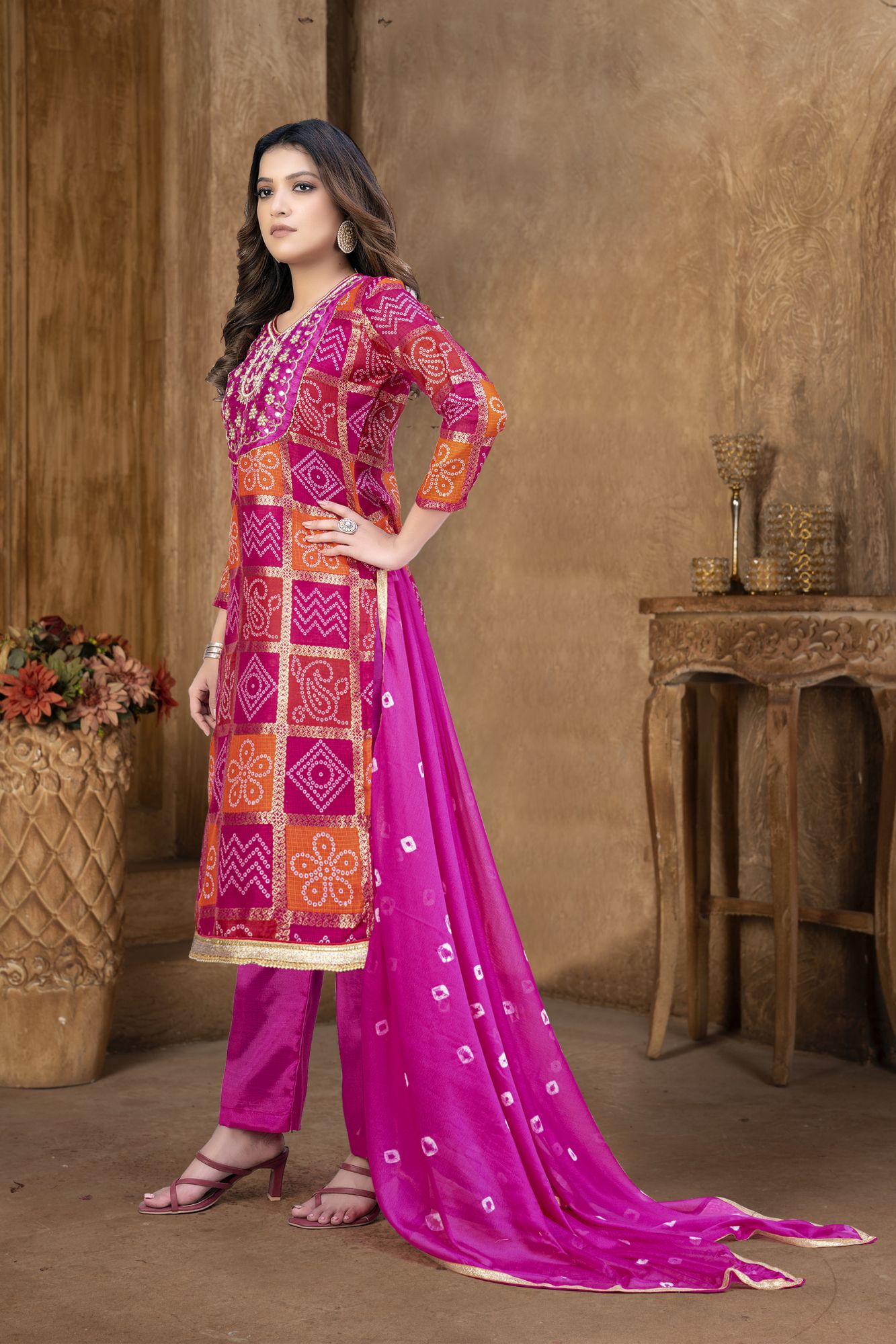 Multi-Colored Cotton Printed Festival Party Pant Salwar Kameez