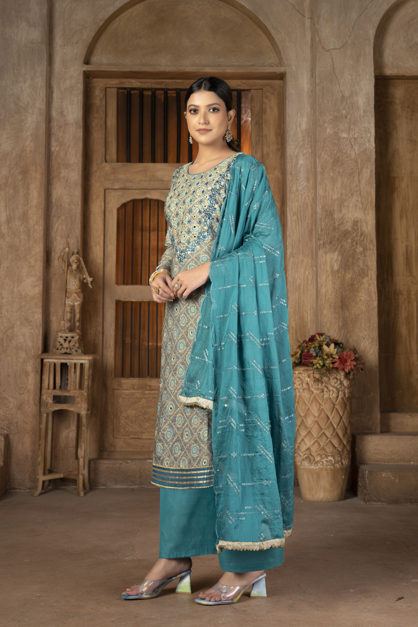 Multi-Colored Modal Cotton Printed Party Festival Pant Salwar Kameez