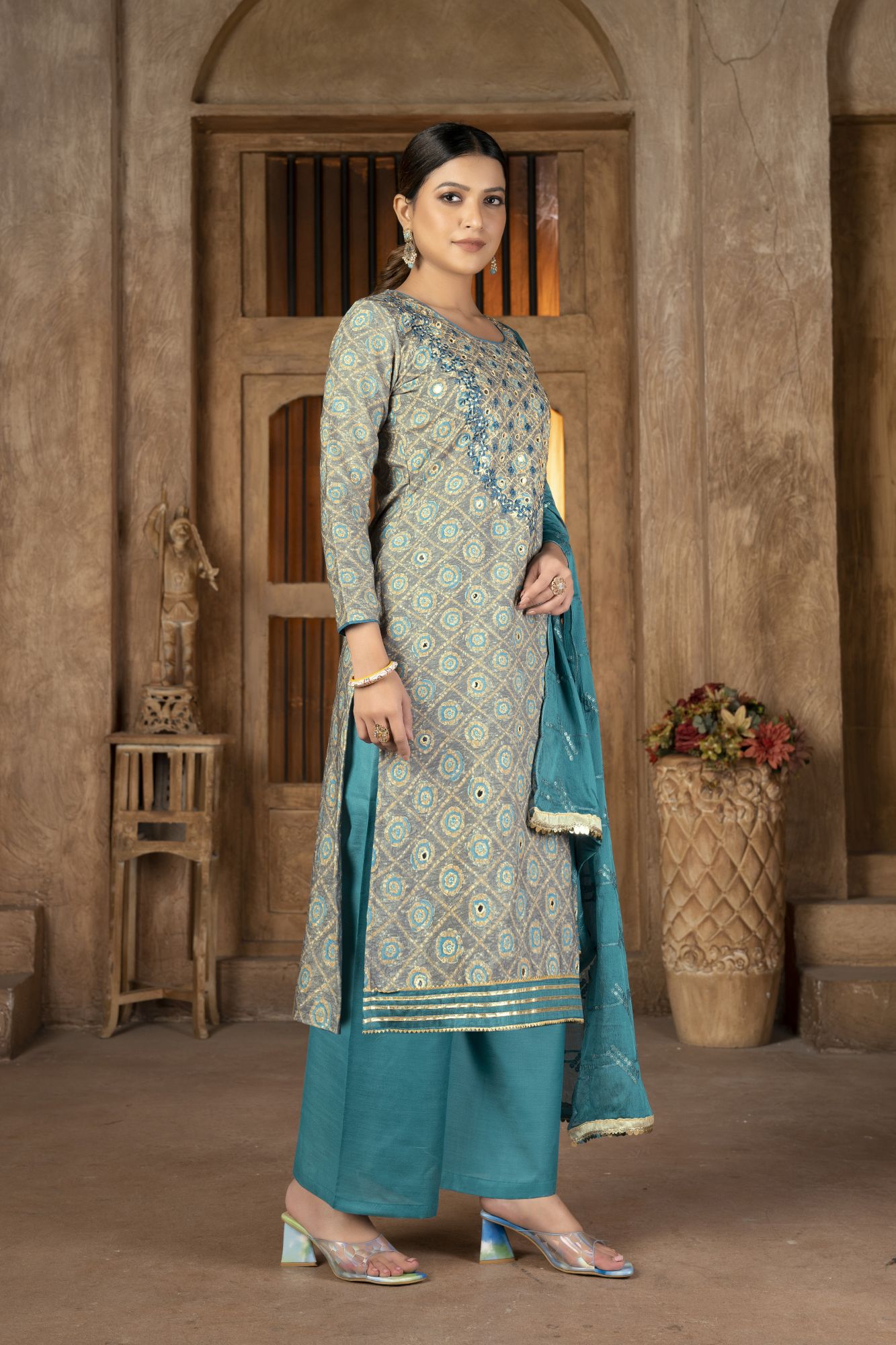 Multi-Colored Modal Cotton Printed Party Festival Pant Salwar Kameez