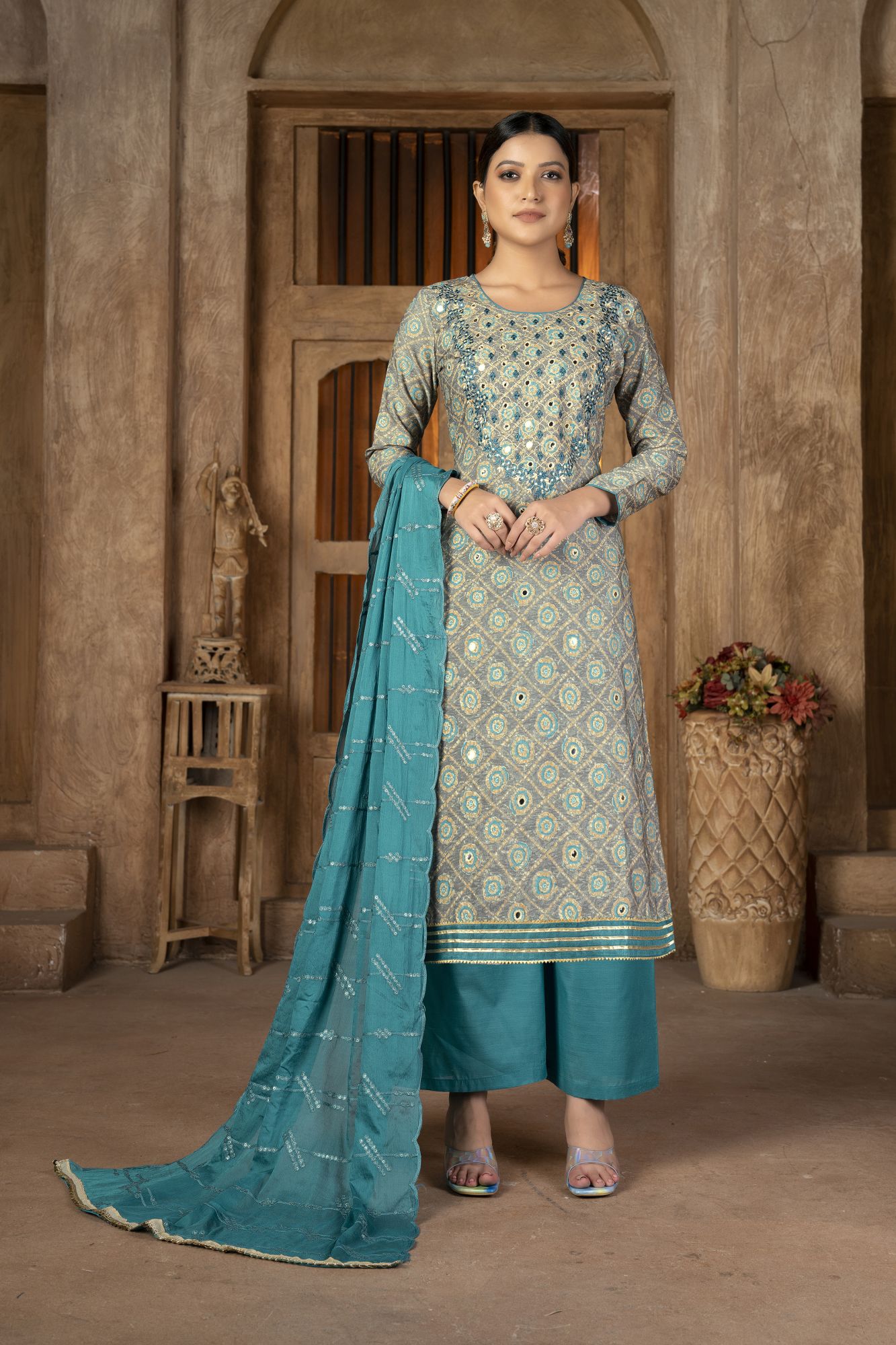 Multi-Colored Modal Cotton Printed Party Festival Pant Salwar Kameez