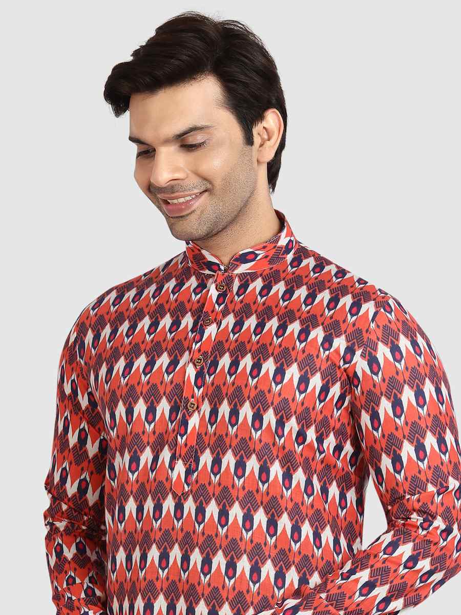 Multi Colour Cotton Printed Festival Casual Kurta