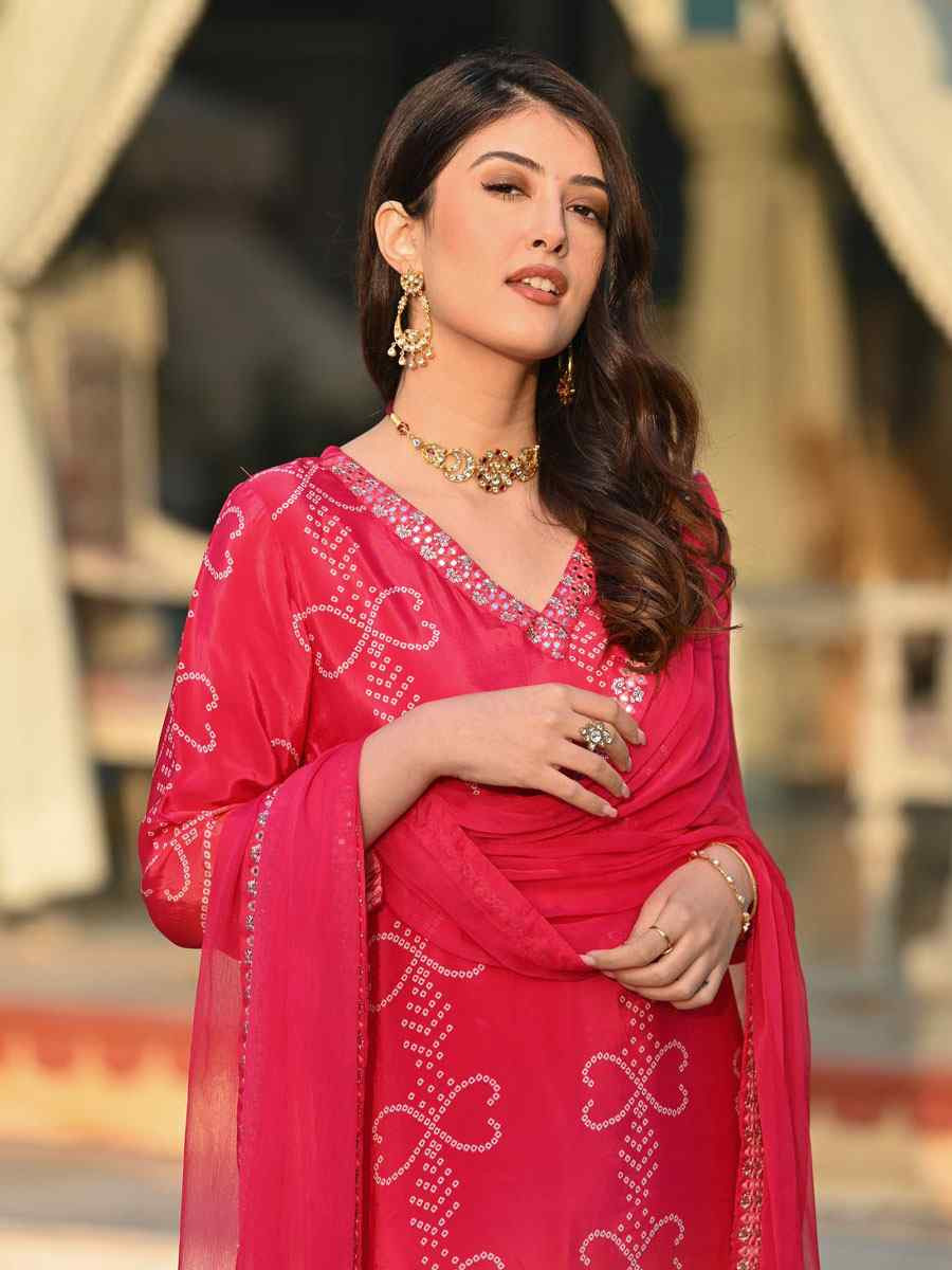 Multi-Coloured Chinon Silk Embroidery Printed Party Wedding Festival Casual Ready Pant Salwar Kameez