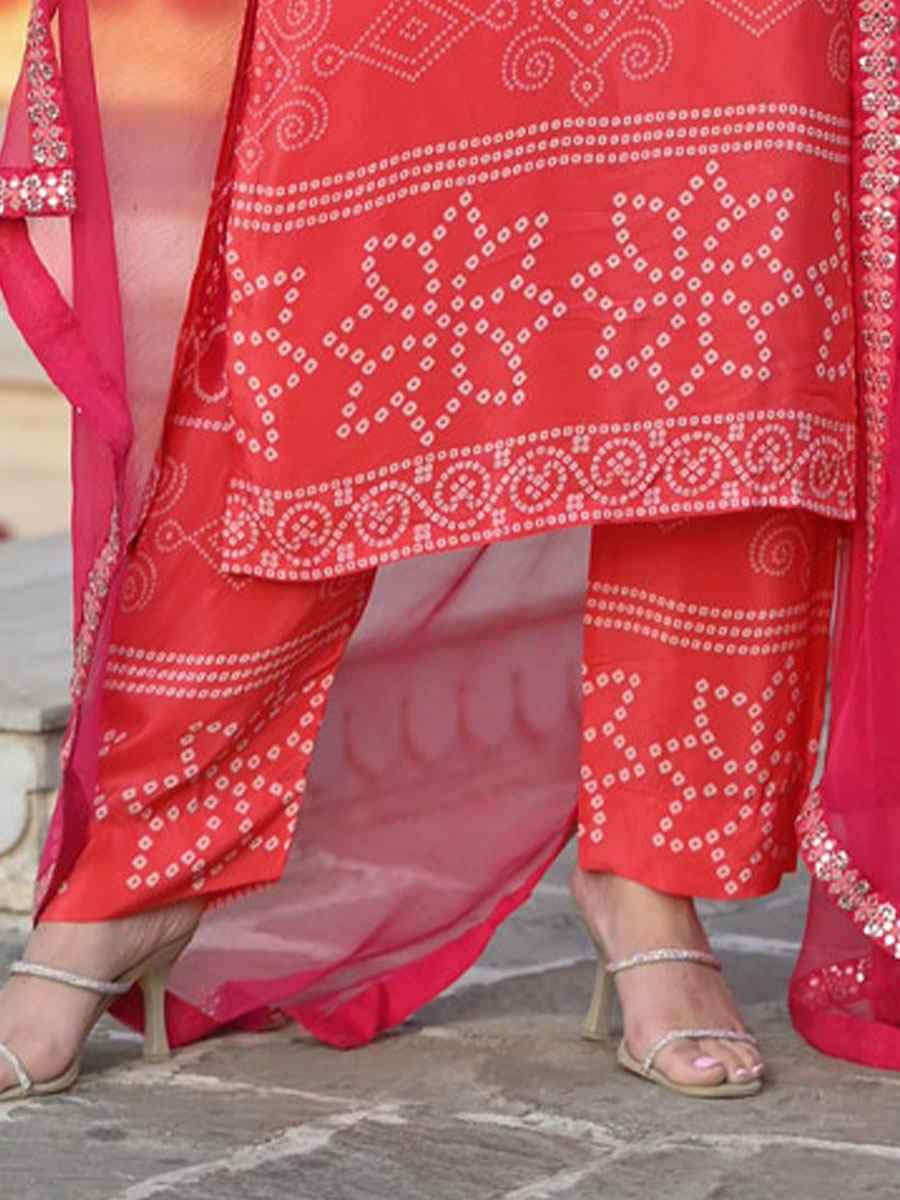 Multi-Coloured Chinon Silk Embroidery Printed Party Wedding Festival Casual Ready Pant Salwar Kameez