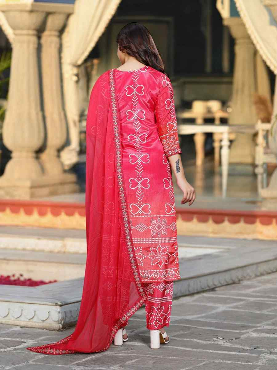 Multi-Coloured Chinon Silk Embroidery Printed Party Wedding Festival Casual Ready Pant Salwar Kameez