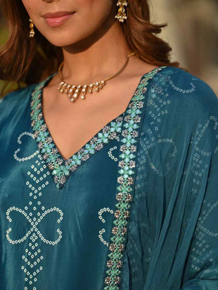 Multi-Coloured Chinon Silk Embroidery Printed Party Wedding Festival Casual Ready Pant Salwar Kameez