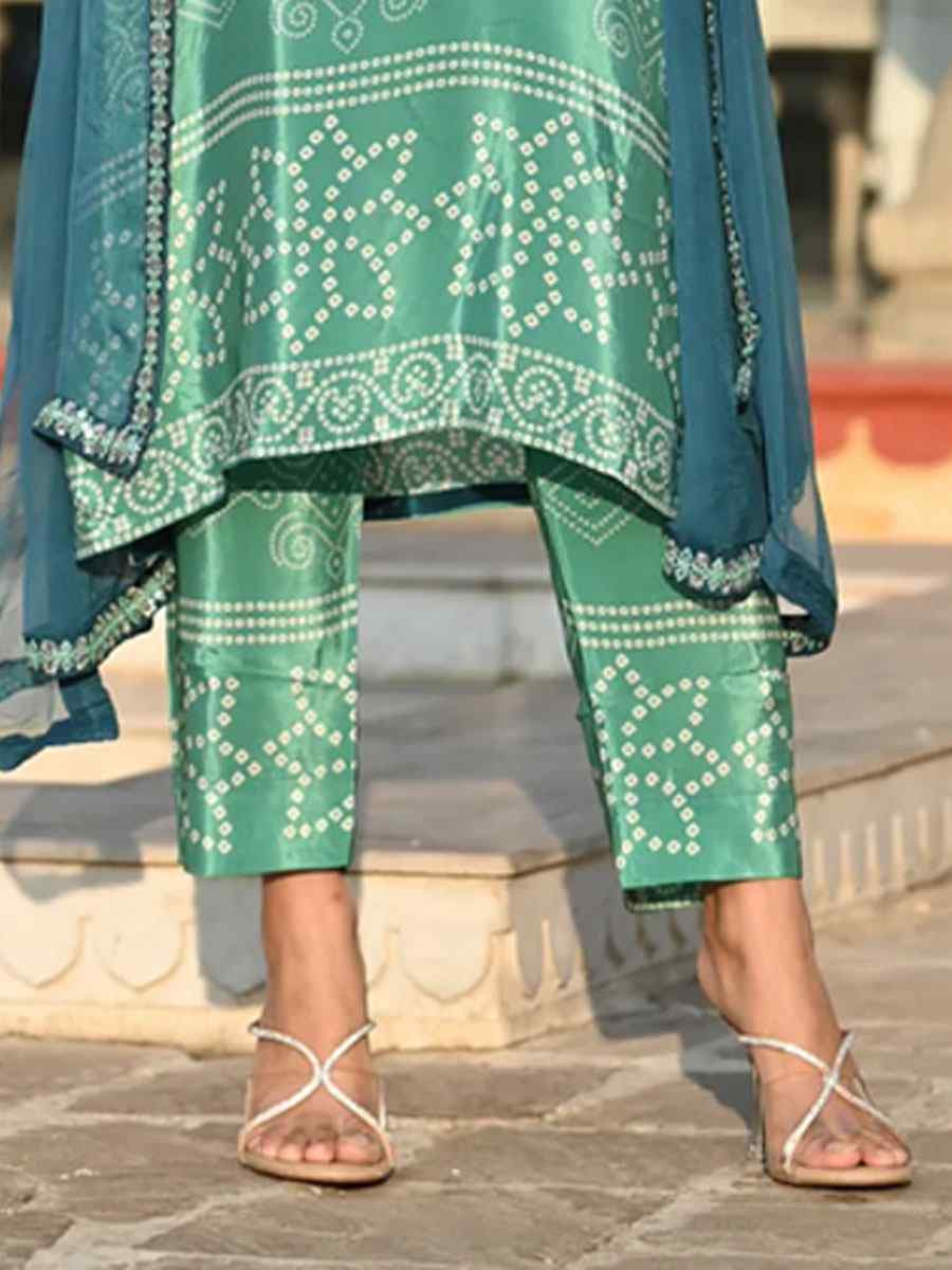 Multi-Coloured Chinon Silk Embroidery Printed Party Wedding Festival Casual Ready Pant Salwar Kameez