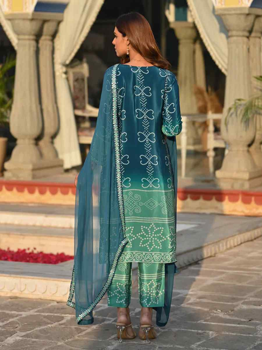 Multi-Coloured Chinon Silk Embroidery Printed Party Wedding Festival Casual Ready Pant Salwar Kameez