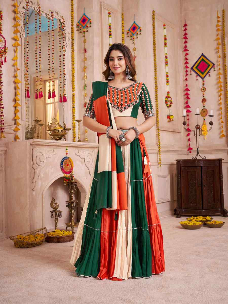 Multi-Coloured Viscose Cotton Embroidered Festival Traditional Lehenga Choli