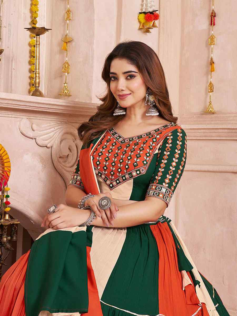 Multi-Coloured Viscose Cotton Embroidered Festival Traditional Lehenga Choli