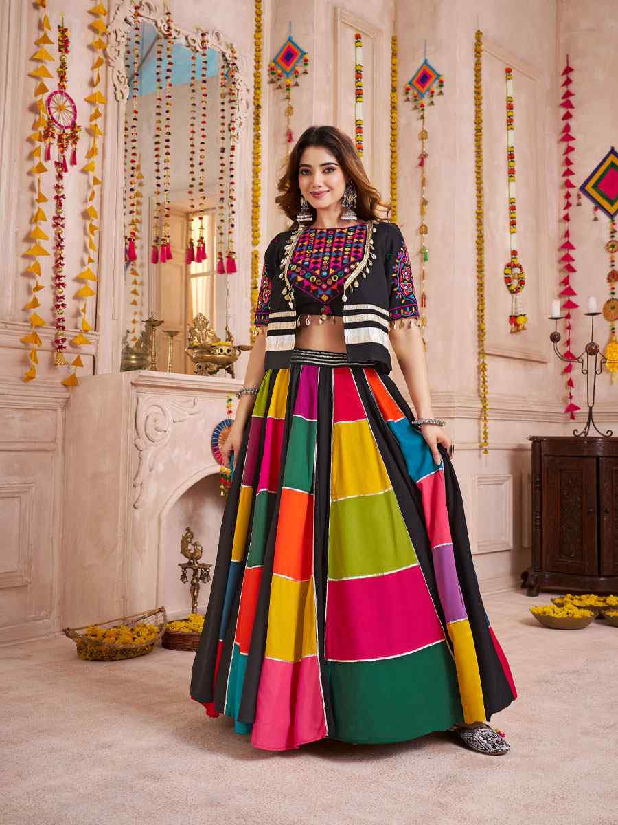 Multi-Coloured Viscose Cotton Embroidered Festival Traditional Lehenga Choli