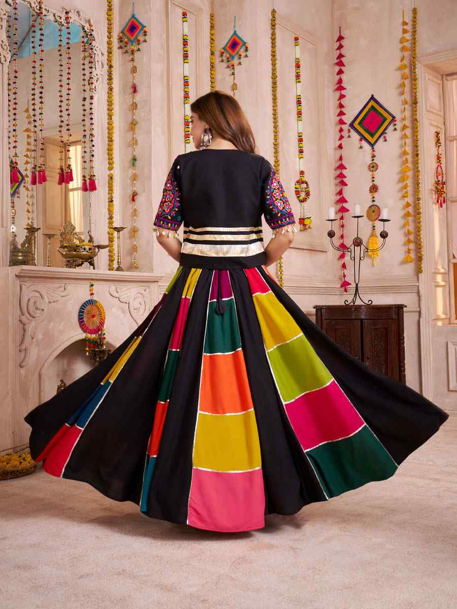 Multi-Coloured Viscose Cotton Embroidered Festival Traditional Lehenga Choli