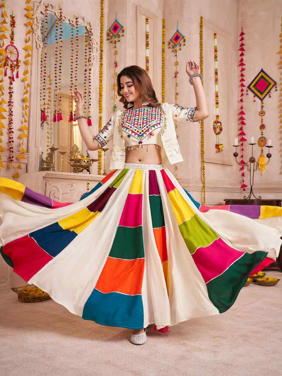 Multi-Coloured Viscose Cotton Embroidered Festival Traditional Lehenga Choli